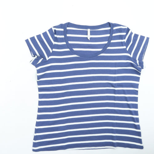 Marks and Spencer Womens Blue Striped Cotton Basic T-Shirt Size 20 Round Neck