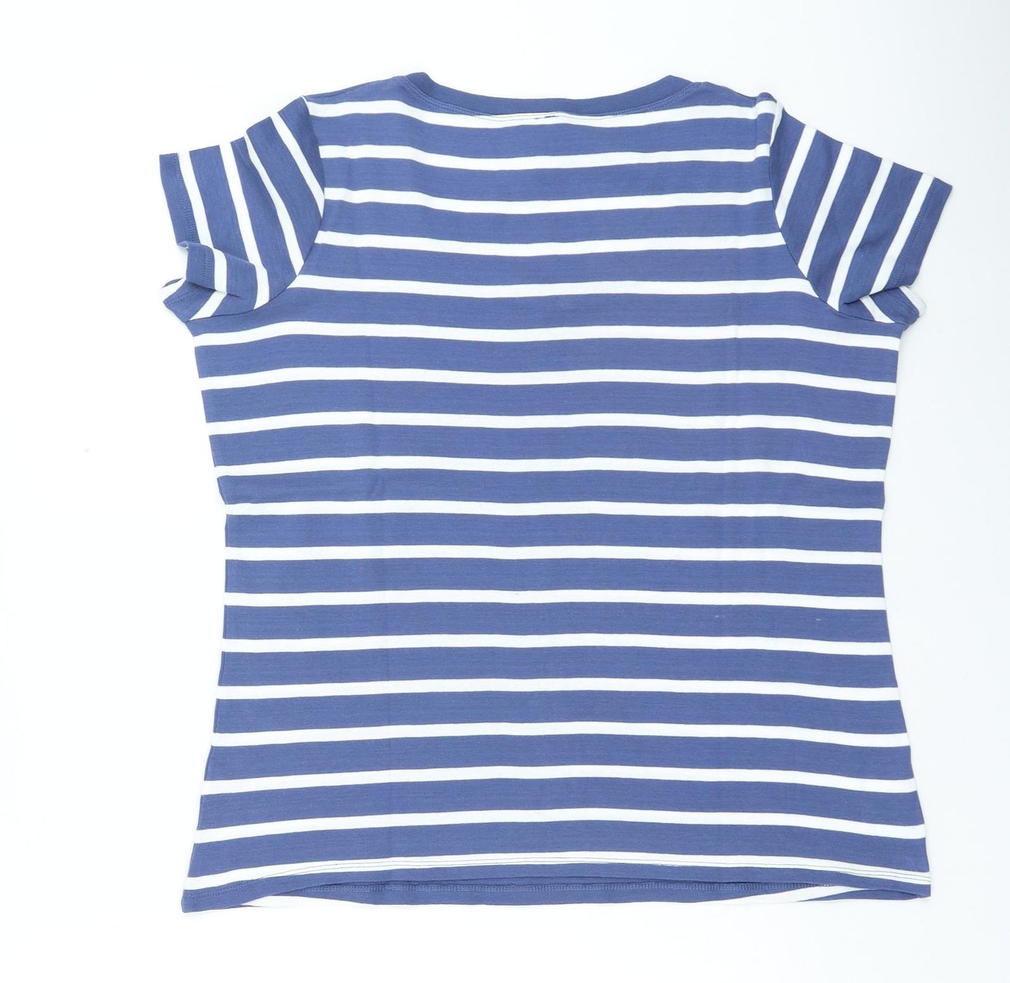 Marks and Spencer Womens Blue Striped Cotton Basic T-Shirt Size 20 Round Neck