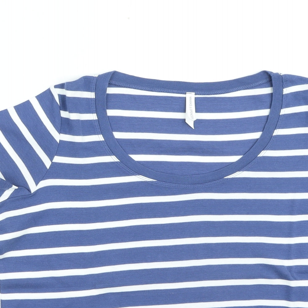 Marks and Spencer Womens Blue Striped Cotton Basic T-Shirt Size 20 Round Neck
