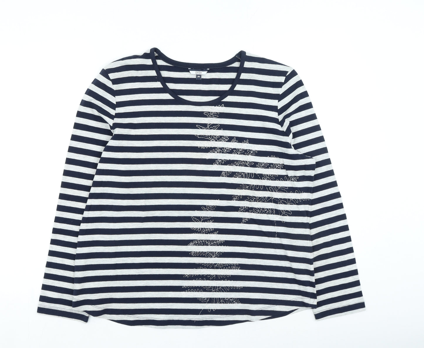 DASH Womens Grey Striped Cotton Basic T-Shirt Size 20 Round Neck - Floral Print