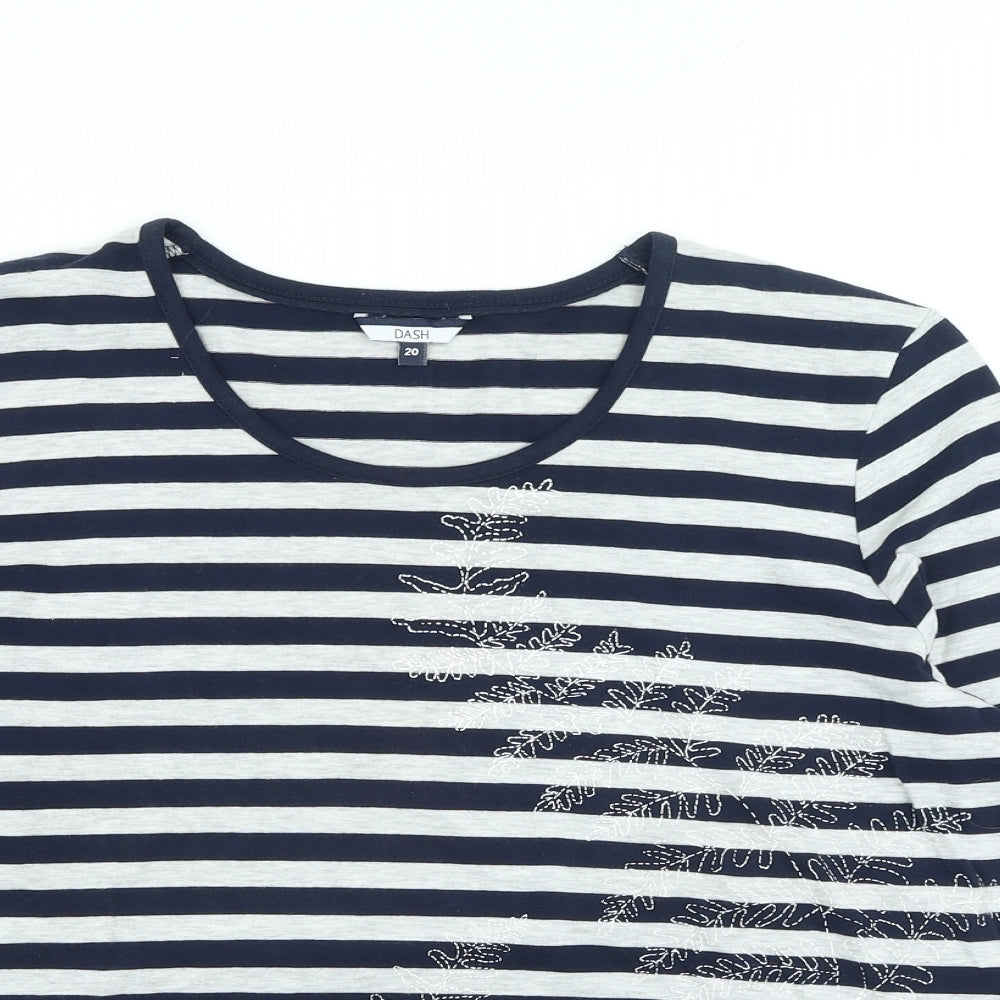 DASH Womens Grey Striped Cotton Basic T-Shirt Size 20 Round Neck - Floral Print