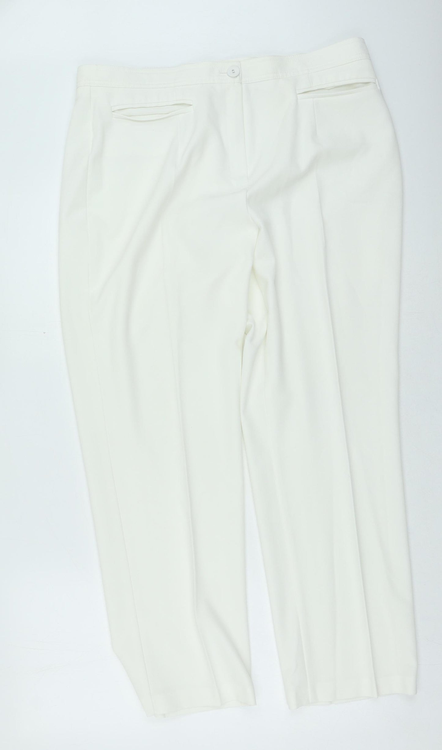 Marks and Spencer Womens White Polyester Trousers Size 18 L27 in Regular Zip