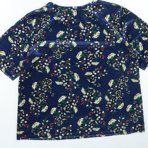 Cutie Womens Blue Floral Polyester Basic T-Shirt Size 12 Round Neck