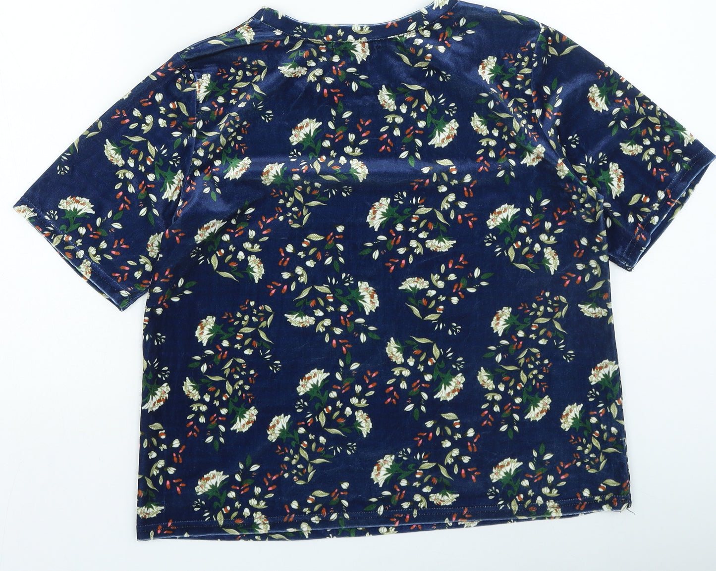 Cutie Womens Blue Floral Polyester Basic T-Shirt Size 12 Round Neck