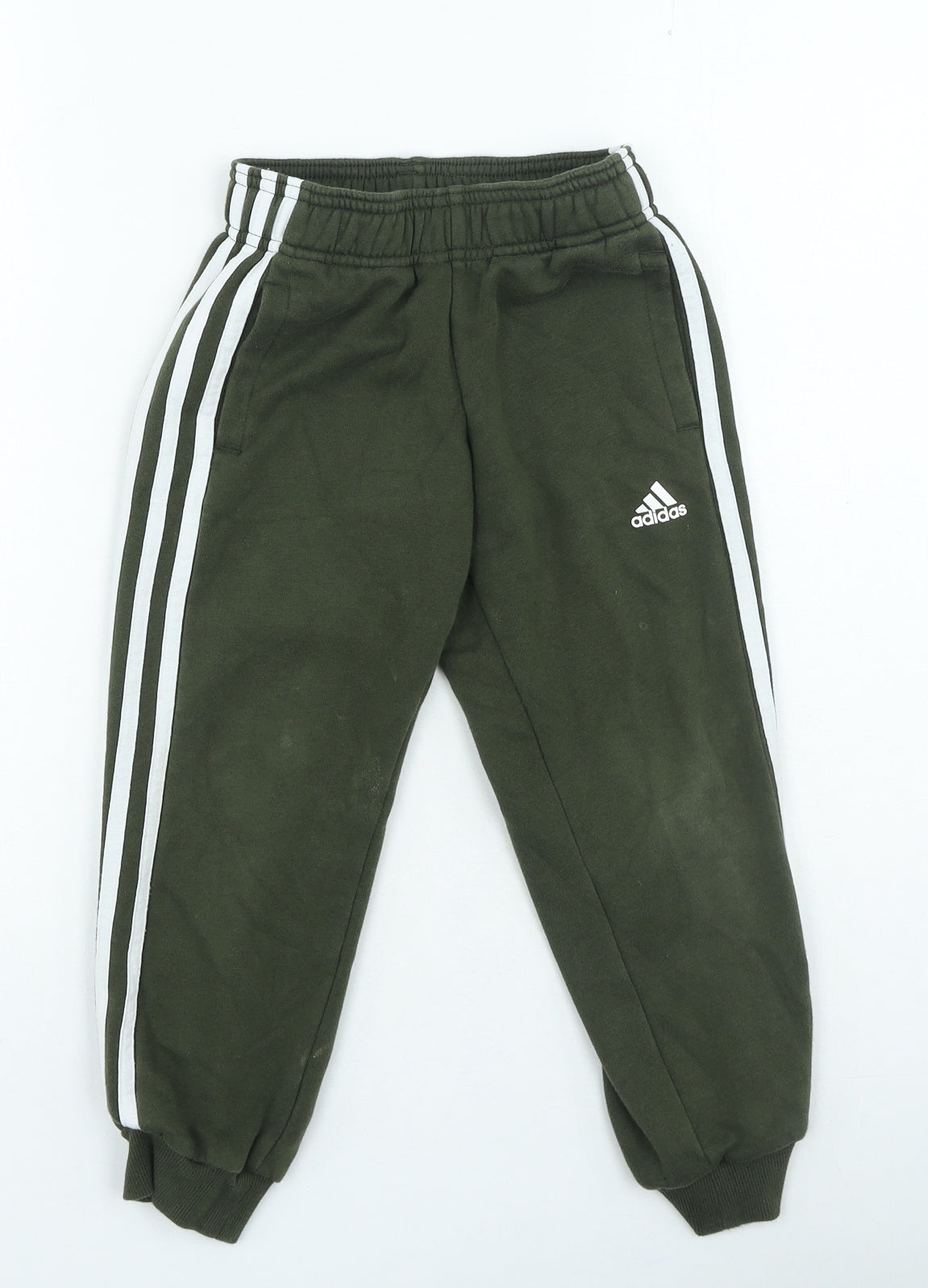 adidas Boys Green Striped Cotton Jogger Trousers Size 5-6 Years Regular Pullover