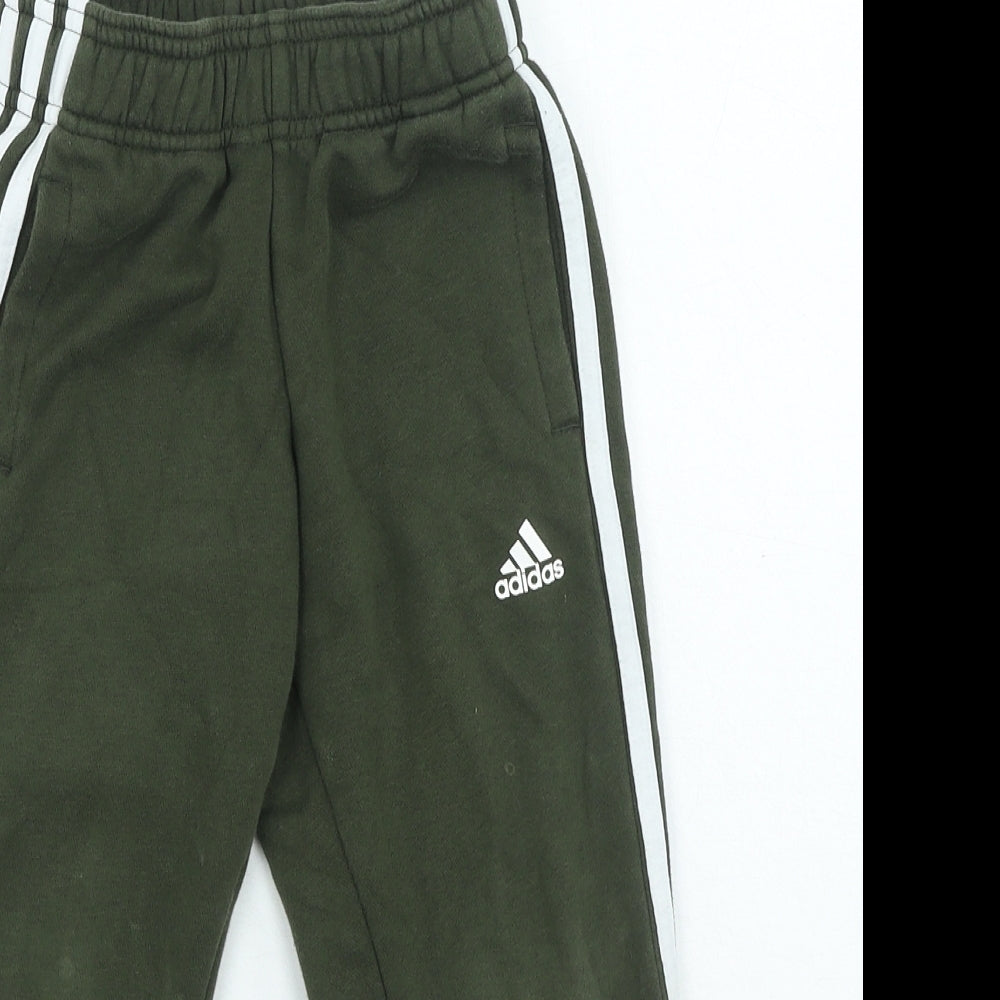 adidas Boys Green Striped Cotton Jogger Trousers Size 5-6 Years Regular Pullover