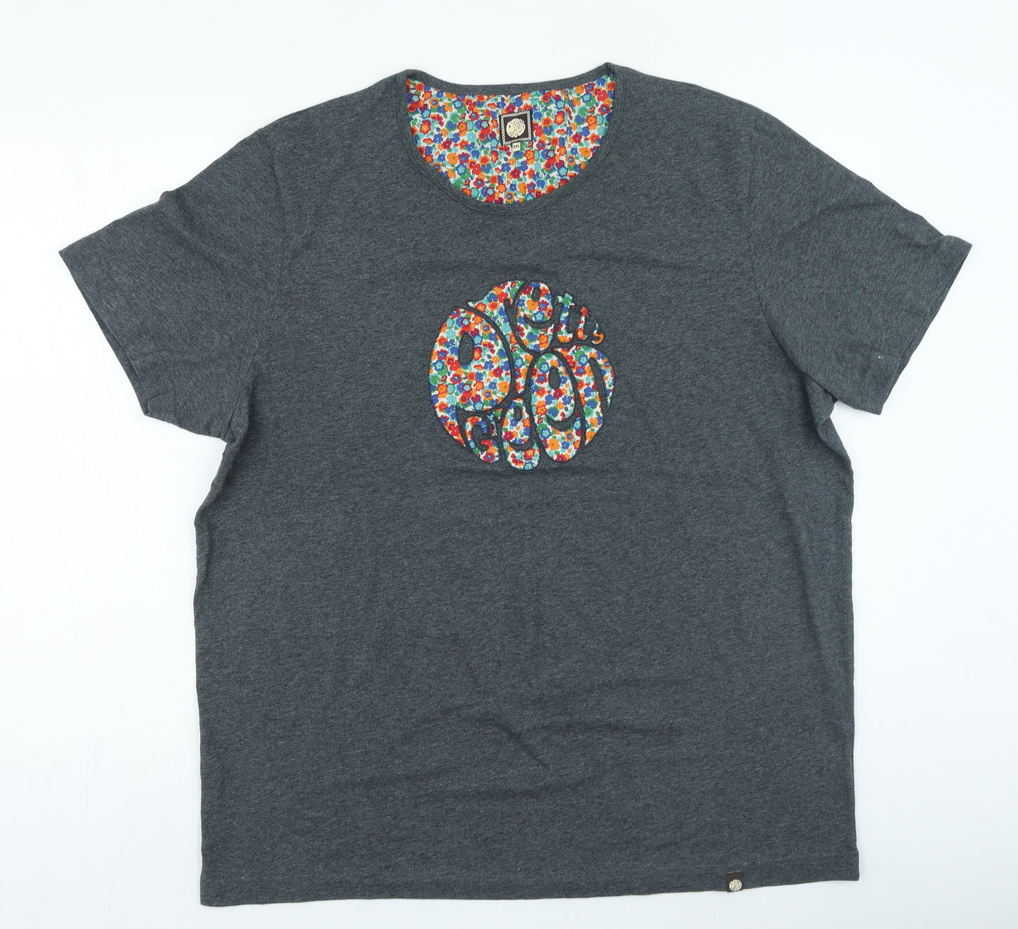 Pretty Green Mens Grey Cotton T-Shirt Size 2XL Collared