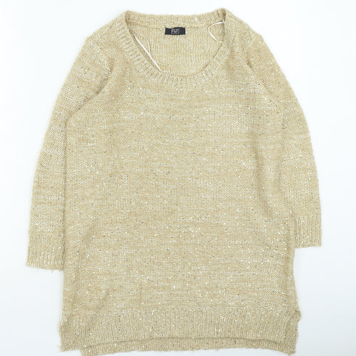 F&F Womens Gold Round Neck Polyester Pullover Jumper Size 14