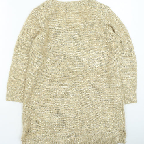 F&F Womens Gold Round Neck Polyester Pullover Jumper Size 14