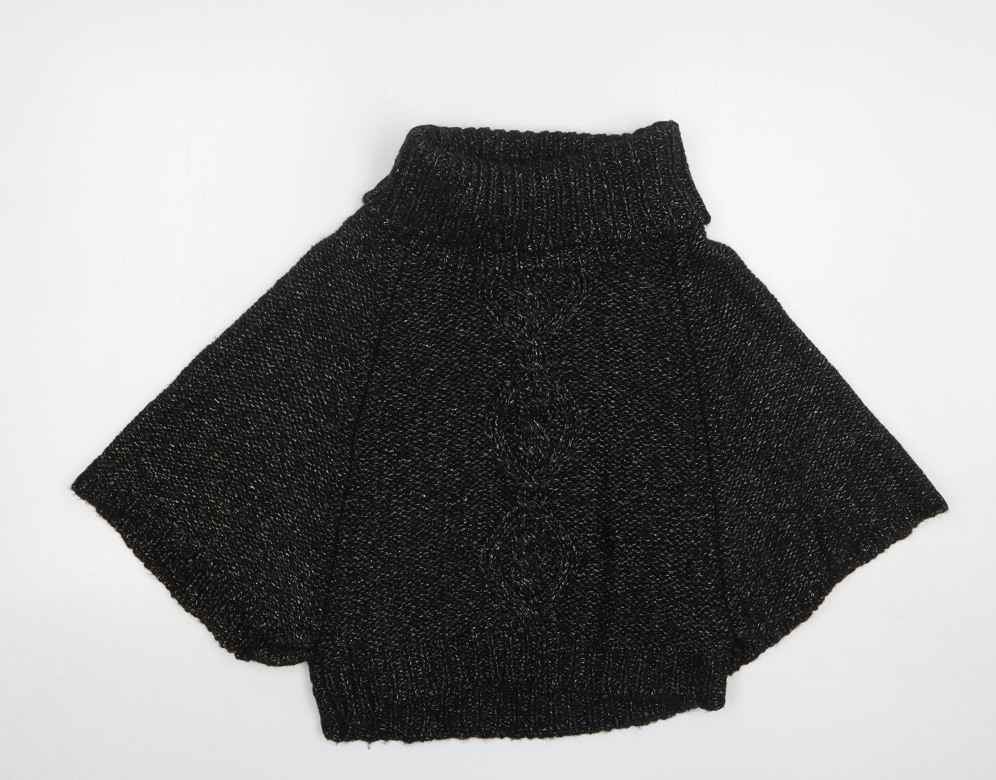 Aftershock Womens Black Roll Neck Acrylic Cape Jumper Size M