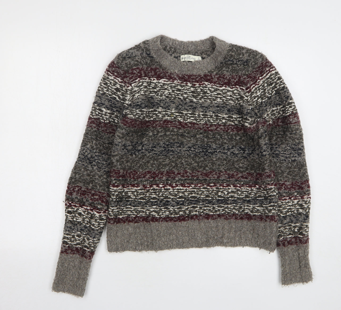 Abercrombie & Fitch Womens Grey Round Neck Striped Acrylic Pullover Jumper Size S