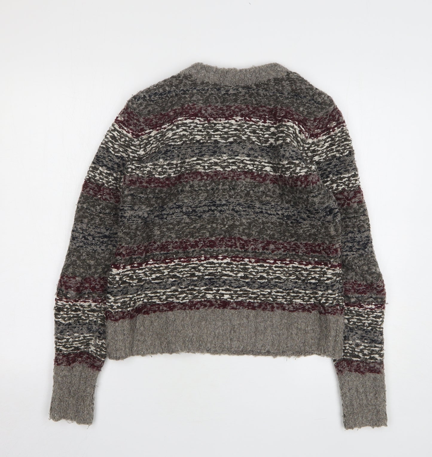 Abercrombie & Fitch Womens Grey Round Neck Striped Acrylic Pullover Jumper Size S