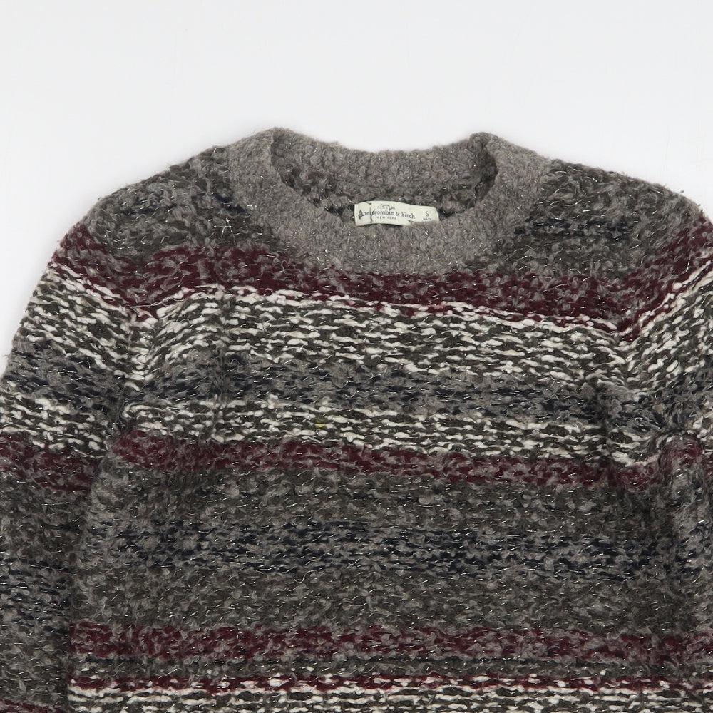 Abercrombie & Fitch Womens Grey Round Neck Striped Acrylic Pullover Jumper Size S