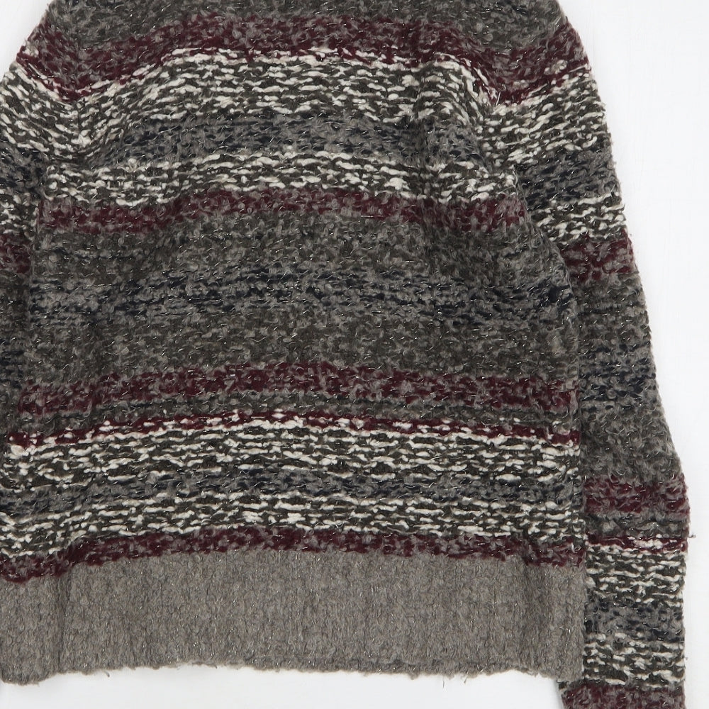 Abercrombie & Fitch Womens Grey Round Neck Striped Acrylic Pullover Jumper Size S