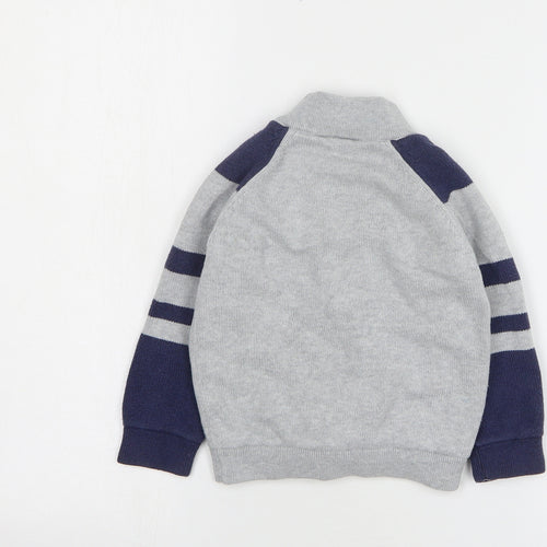 The White Company Boys Grey Striped Cotton Full Zip Sweatshirt Size 2-3 Years Zip