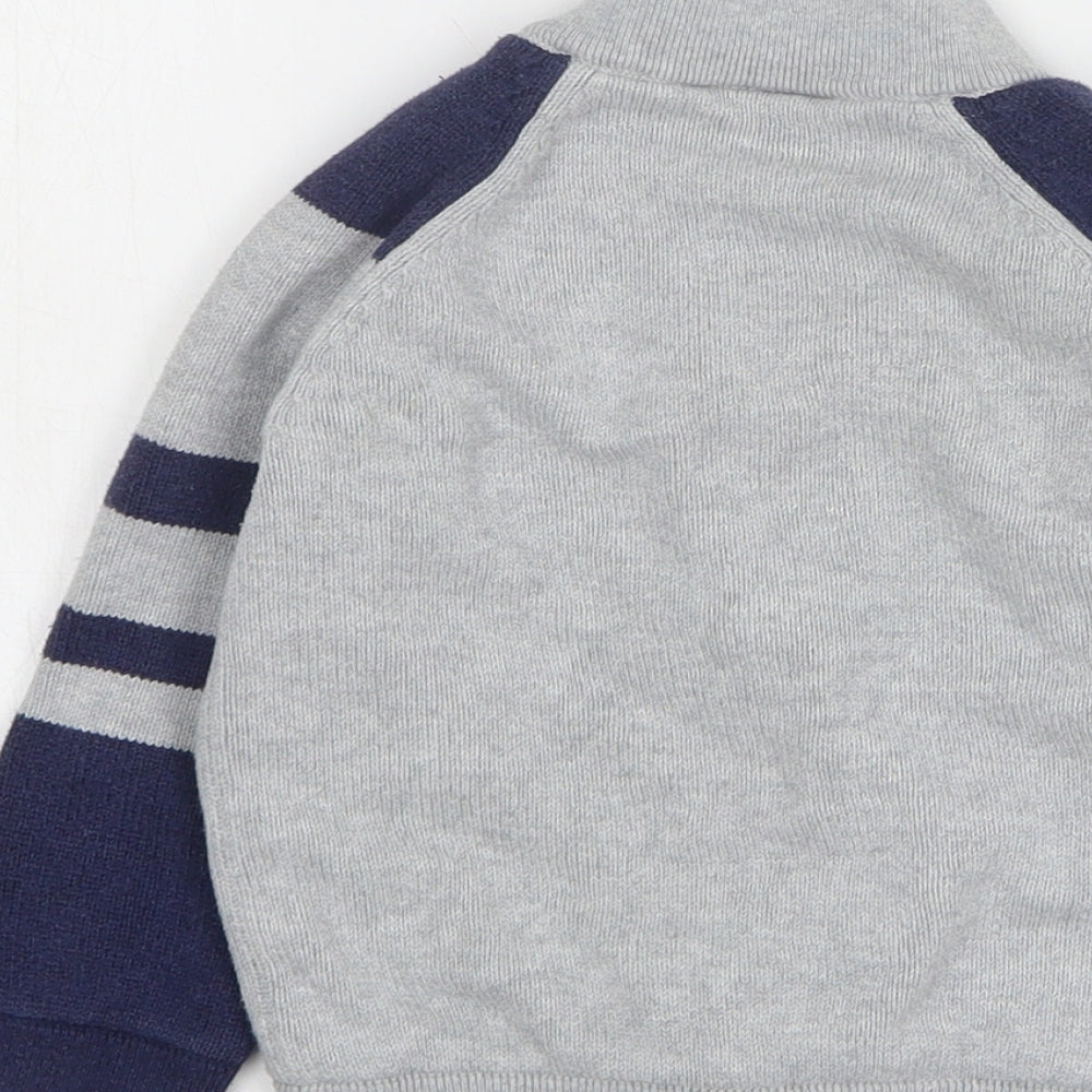 The White Company Boys Grey Striped Cotton Full Zip Sweatshirt Size 2-3 Years Zip
