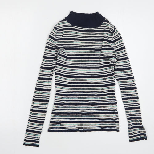 Atmosphere Womens Blue High Neck Striped Viscose Pullover Jumper Size 10