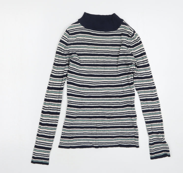 Atmosphere Womens Blue High Neck Striped Viscose Pullover Jumper Size 10