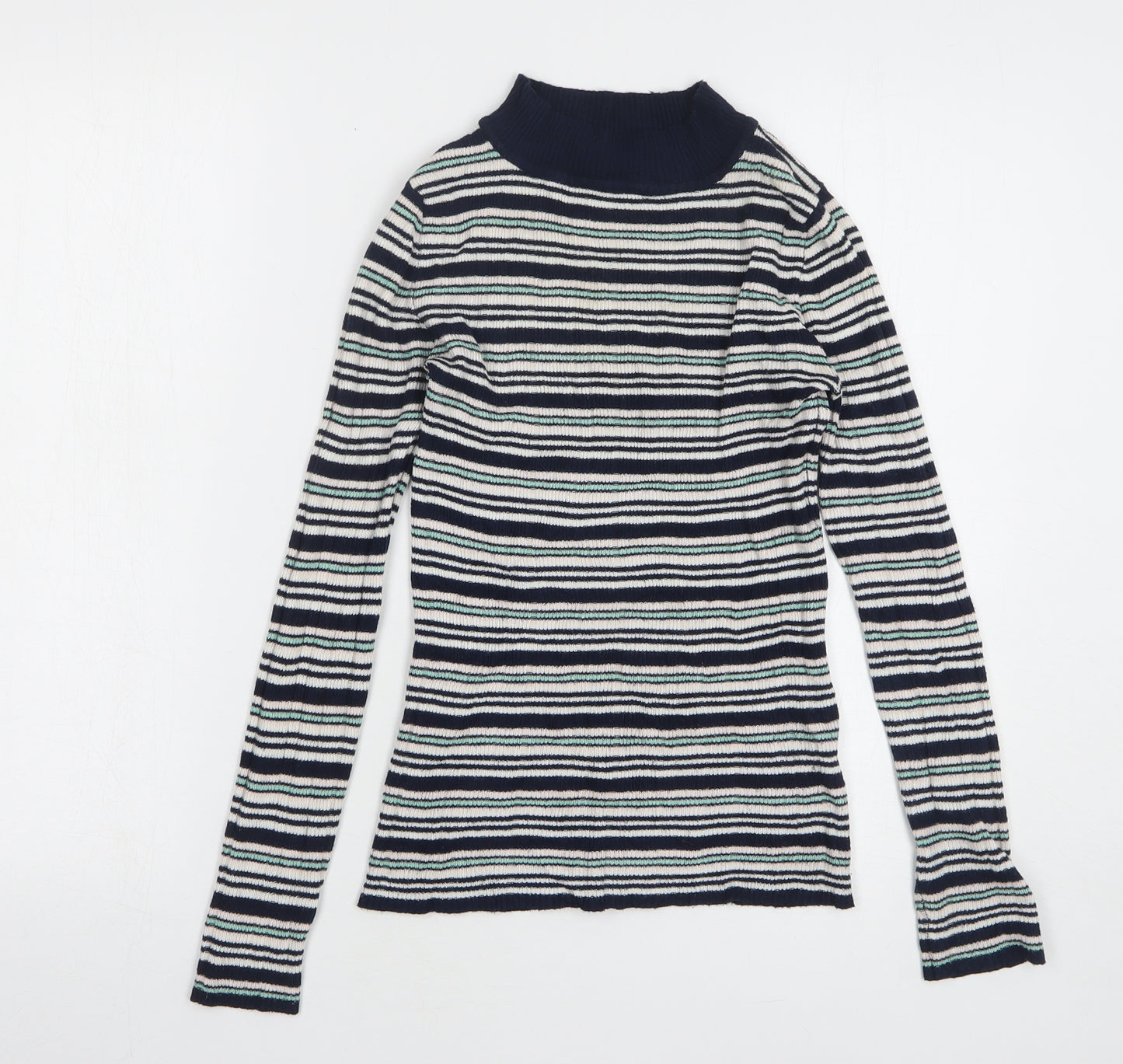 Atmosphere Womens Blue High Neck Striped Viscose Pullover Jumper Size 10