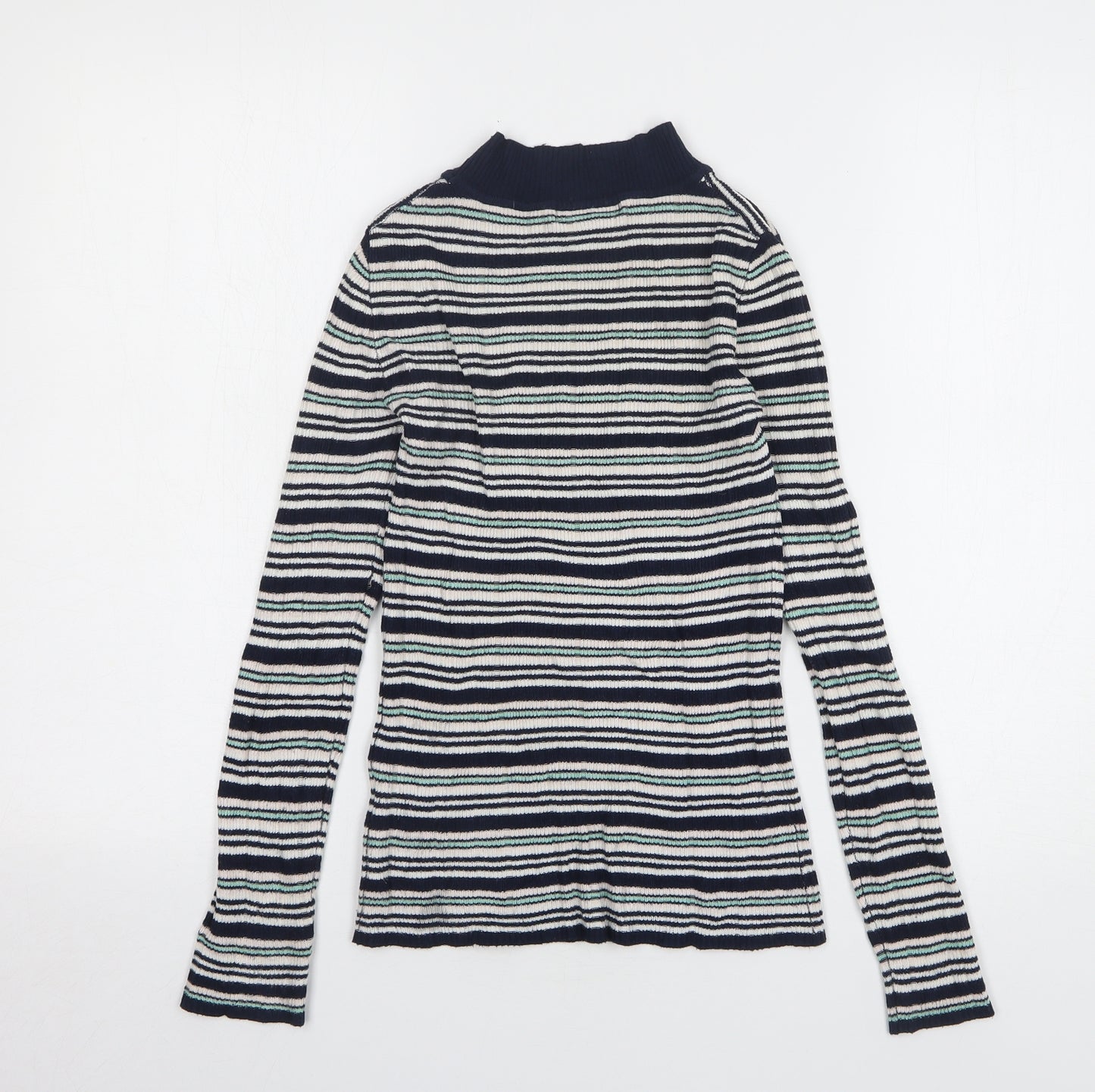 Atmosphere Womens Blue High Neck Striped Viscose Pullover Jumper Size 10