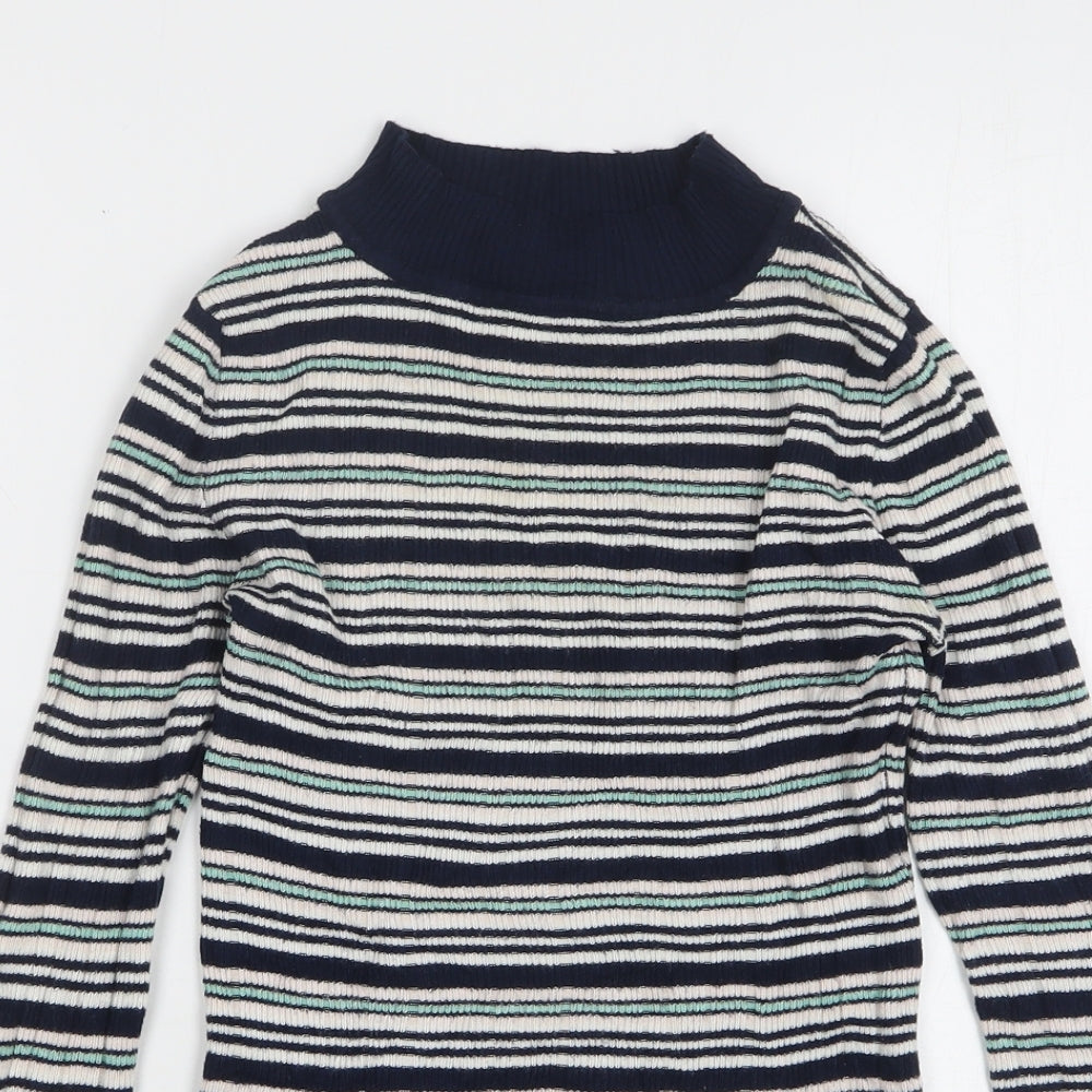 Atmosphere Womens Blue High Neck Striped Viscose Pullover Jumper Size 10