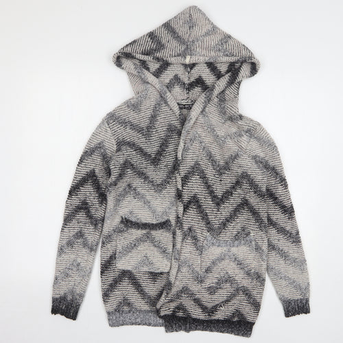 Select Womens Beige Geometric Polyamide Cardigan Hoodie Size 8 Tie