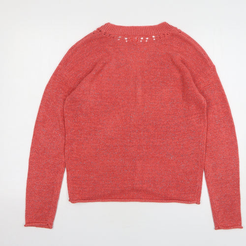 CAPTAIN TORTUE Womens Pink V-Neck Acrylic Pullover Jumper Size 8
