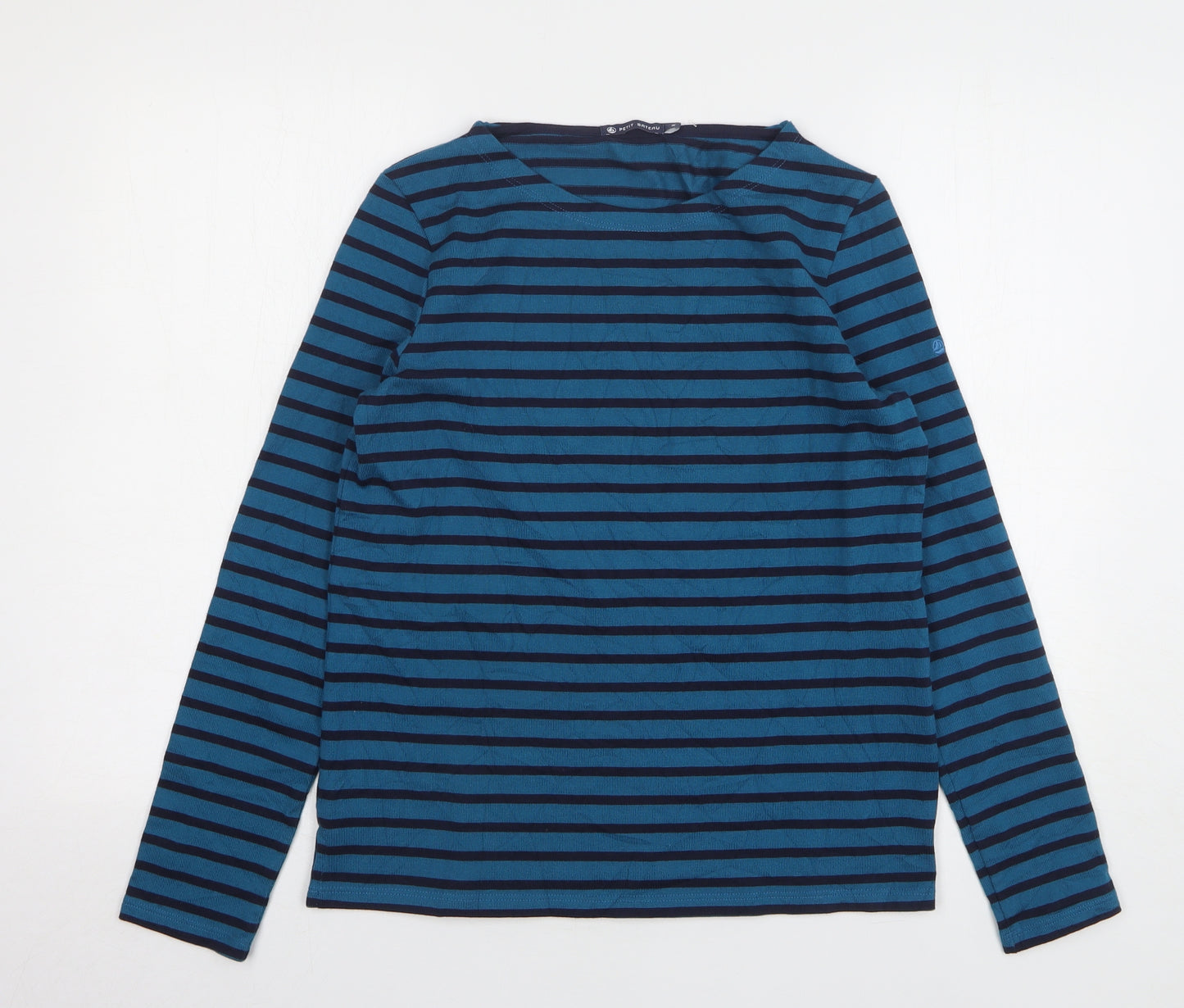 Petit Bateau Womens Blue Striped Cotton Basic T-Shirt Size M Round Neck