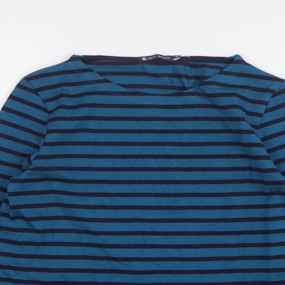 Petit Bateau Womens Blue Striped Cotton Basic T-Shirt Size M Round Neck