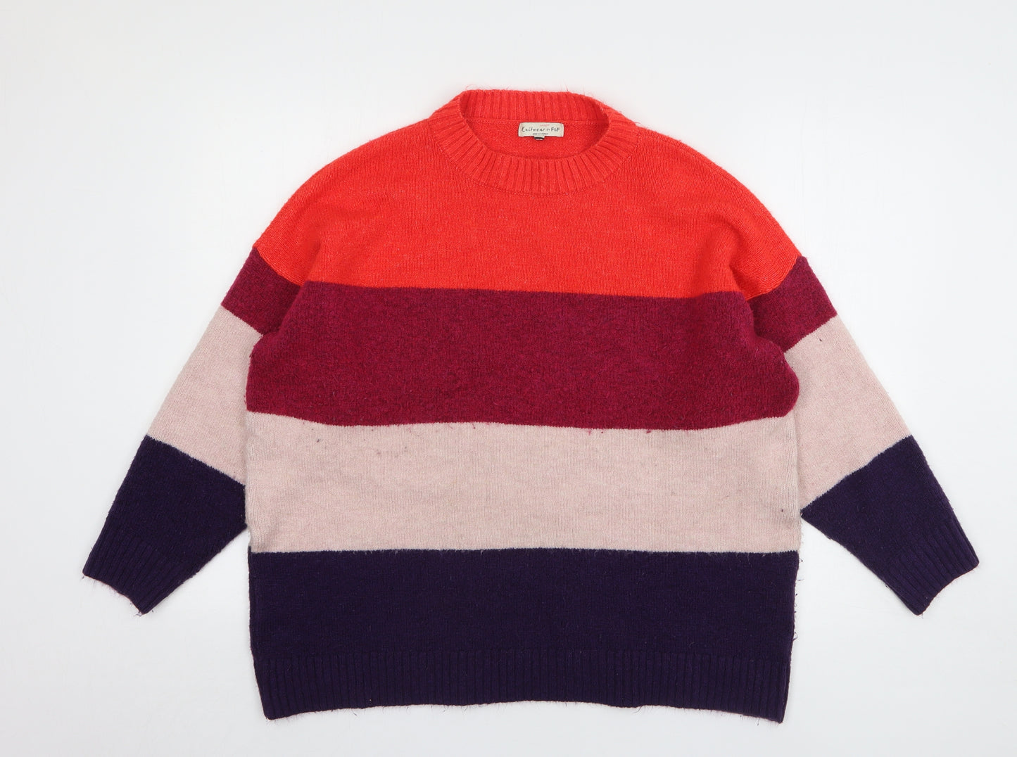 F&F Womens Multicoloured High Neck Striped Acrylic Pullover Jumper Size 18