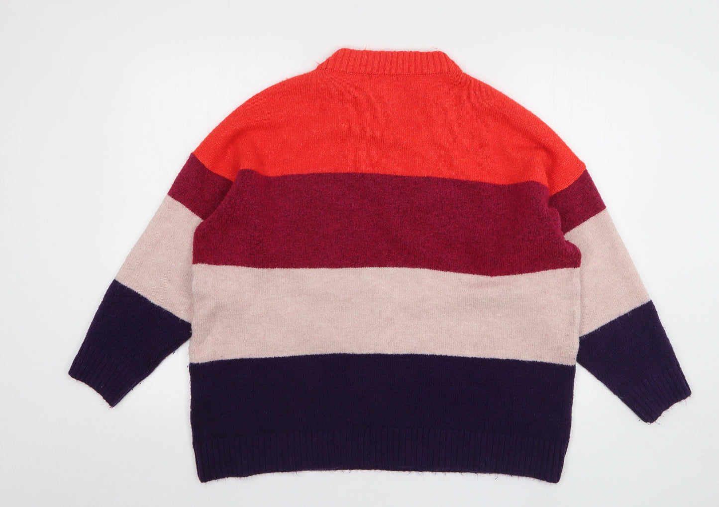 F&F Womens Multicoloured High Neck Striped Acrylic Pullover Jumper Size 18