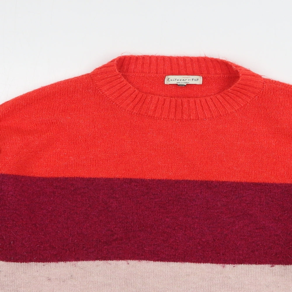 F&F Womens Multicoloured High Neck Striped Acrylic Pullover Jumper Size 18