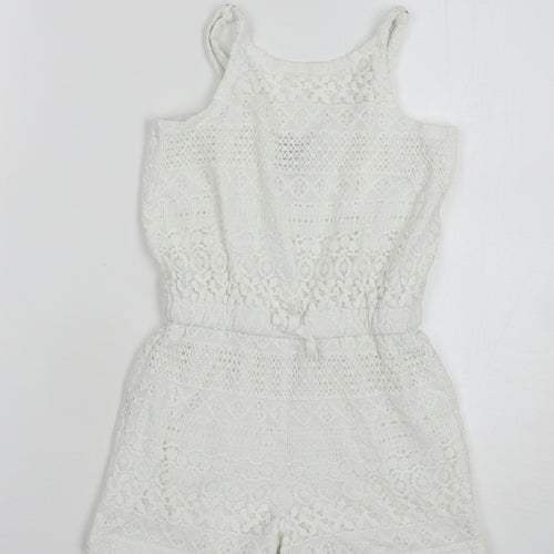Gap Girls White Geometric Cotton Playsuit One-Piece Size 8-9 Years Pullover