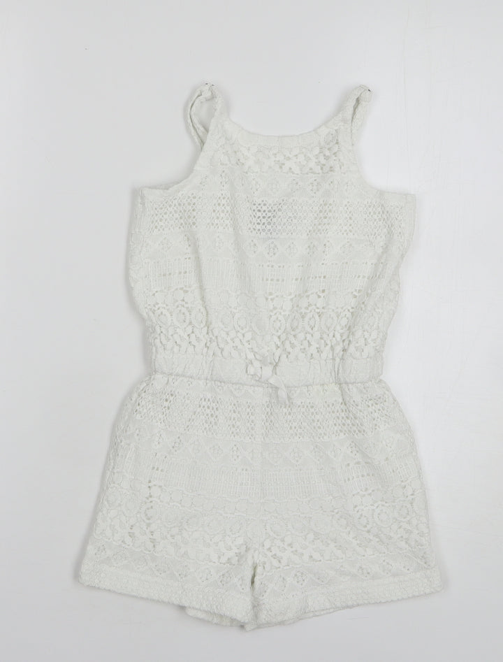Gap Girls White Geometric Cotton Playsuit One-Piece Size 8-9 Years Pullover