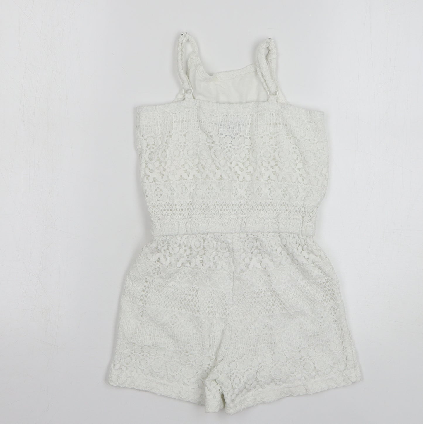 Gap Girls White Geometric Cotton Playsuit One-Piece Size 8-9 Years Pullover