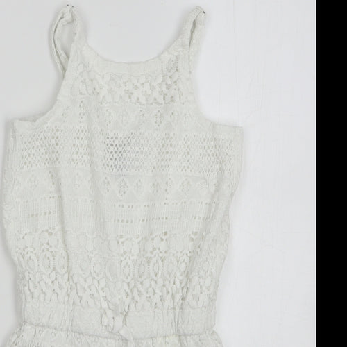 Gap Girls White Geometric Cotton Playsuit One-Piece Size 8-9 Years Pullover