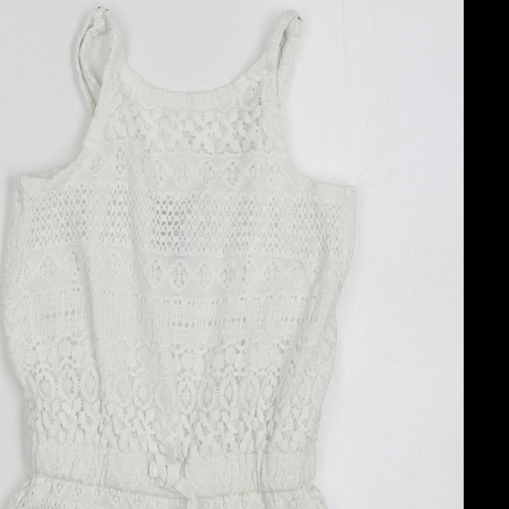 Gap Girls White Geometric Cotton Playsuit One-Piece Size 8-9 Years Pullover