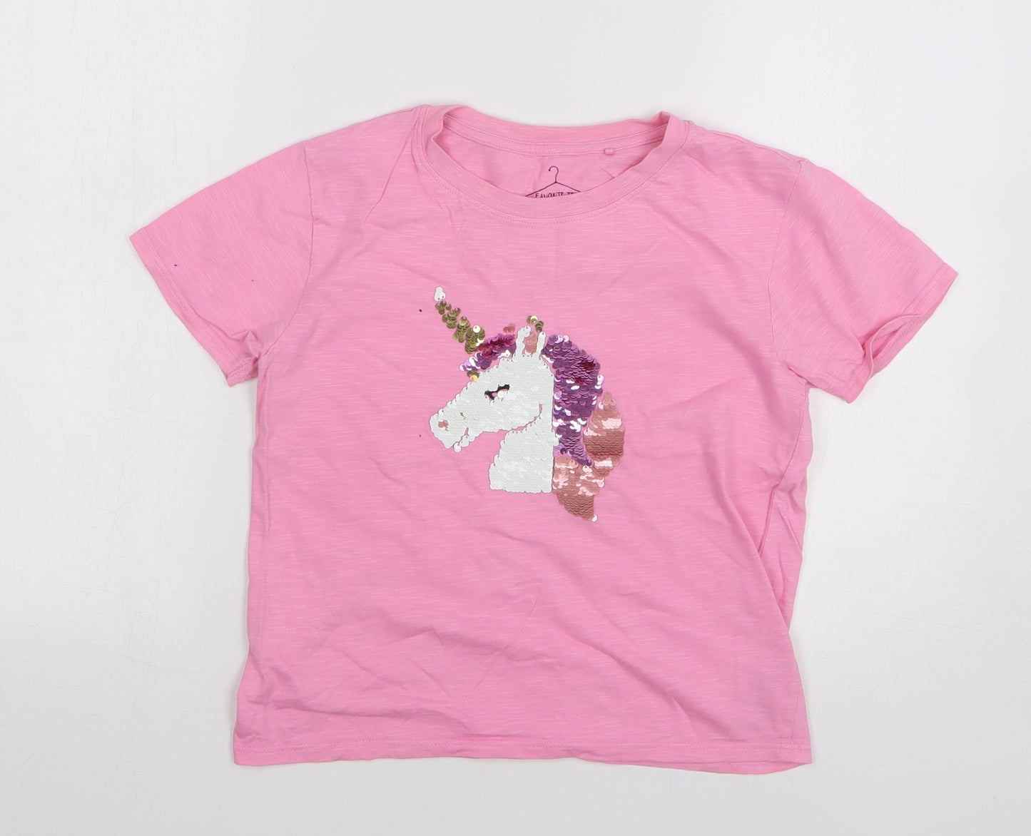 NEXT Girls Pink Cotton Basic T-Shirt Size 10 Years Round Neck Pullover - Unicorn