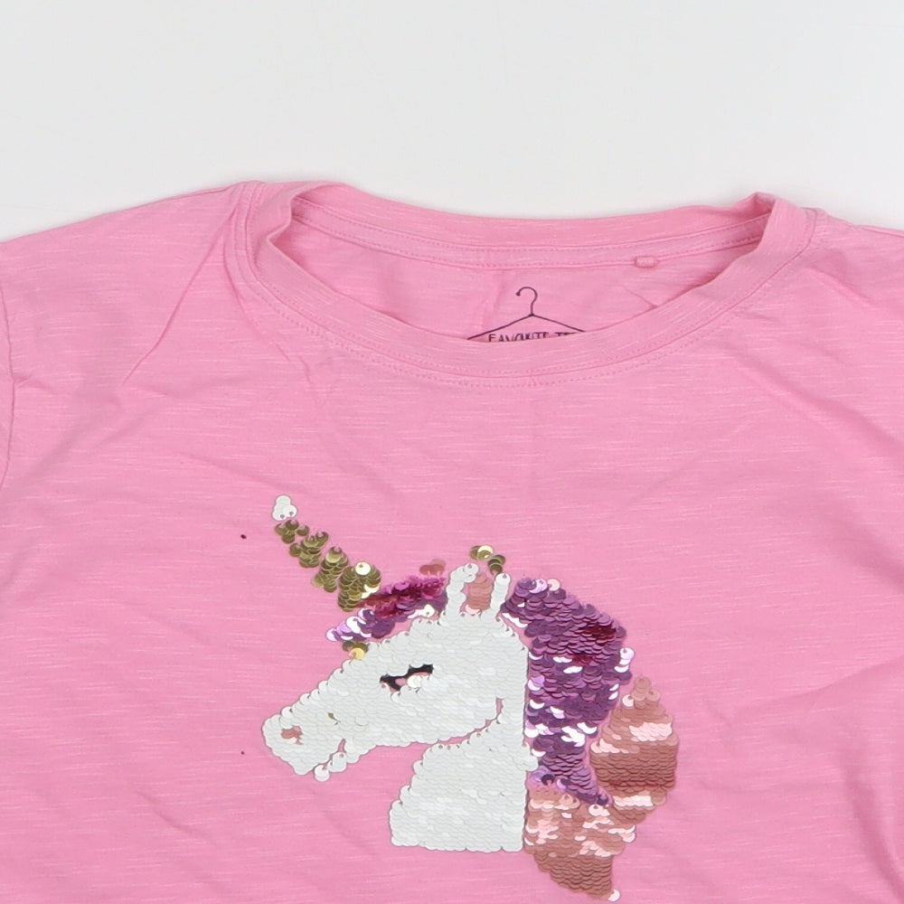 NEXT Girls Pink Cotton Basic T-Shirt Size 10 Years Round Neck Pullover - Unicorn