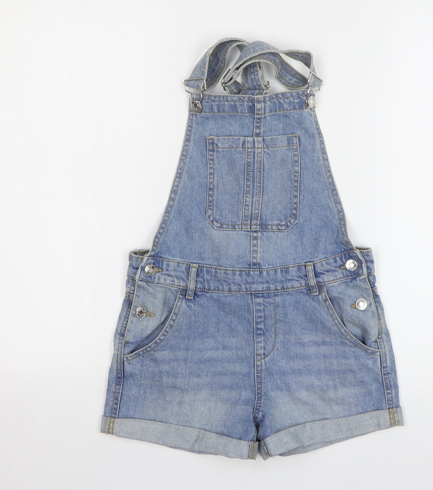 Denim & Co. Girls Blue Cotton Dungaree Shorts Shorts Size 10-11 Years Regular Buckle