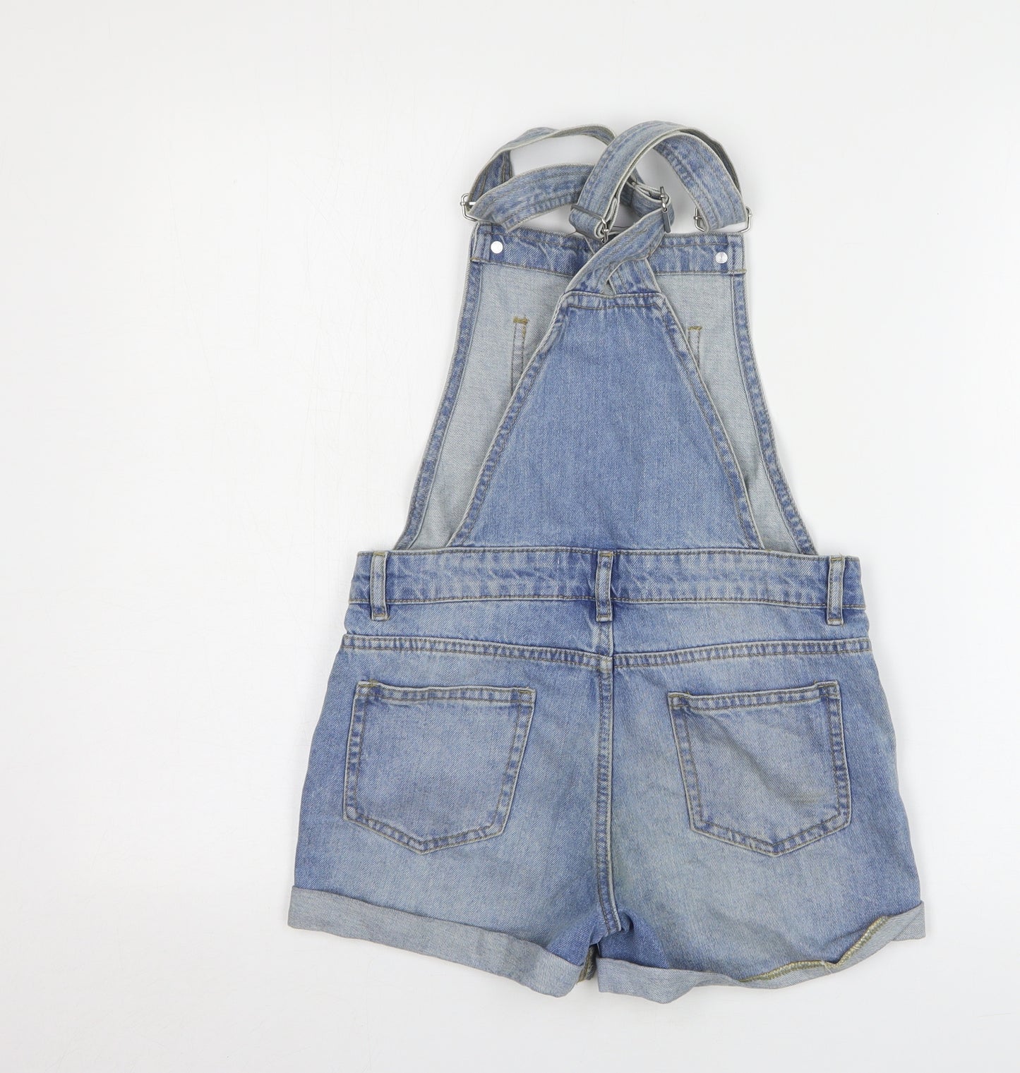 Denim & Co. Girls Blue Cotton Dungaree Shorts Shorts Size 10-11 Years Regular Buckle