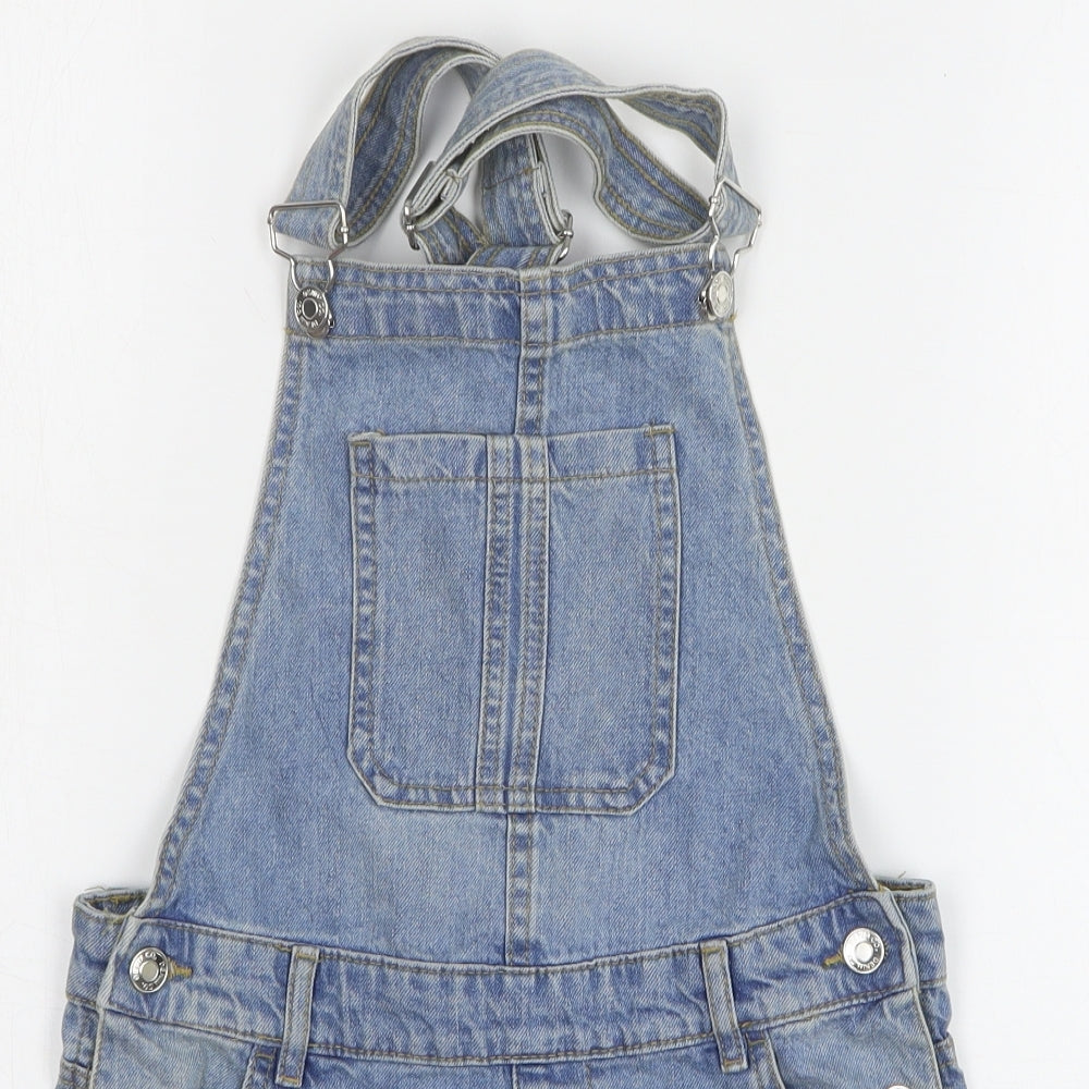 Denim & Co. Girls Blue Cotton Dungaree Shorts Shorts Size 10-11 Years Regular Buckle