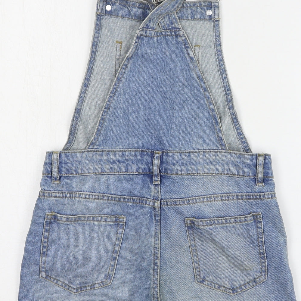 Denim & Co. Girls Blue Cotton Dungaree Shorts Shorts Size 10-11 Years Regular Buckle