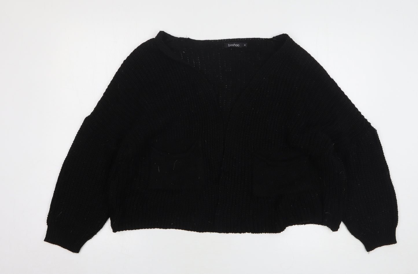 Boohoo Womens Black V-Neck Acrylic Cardigan Jumper Size M