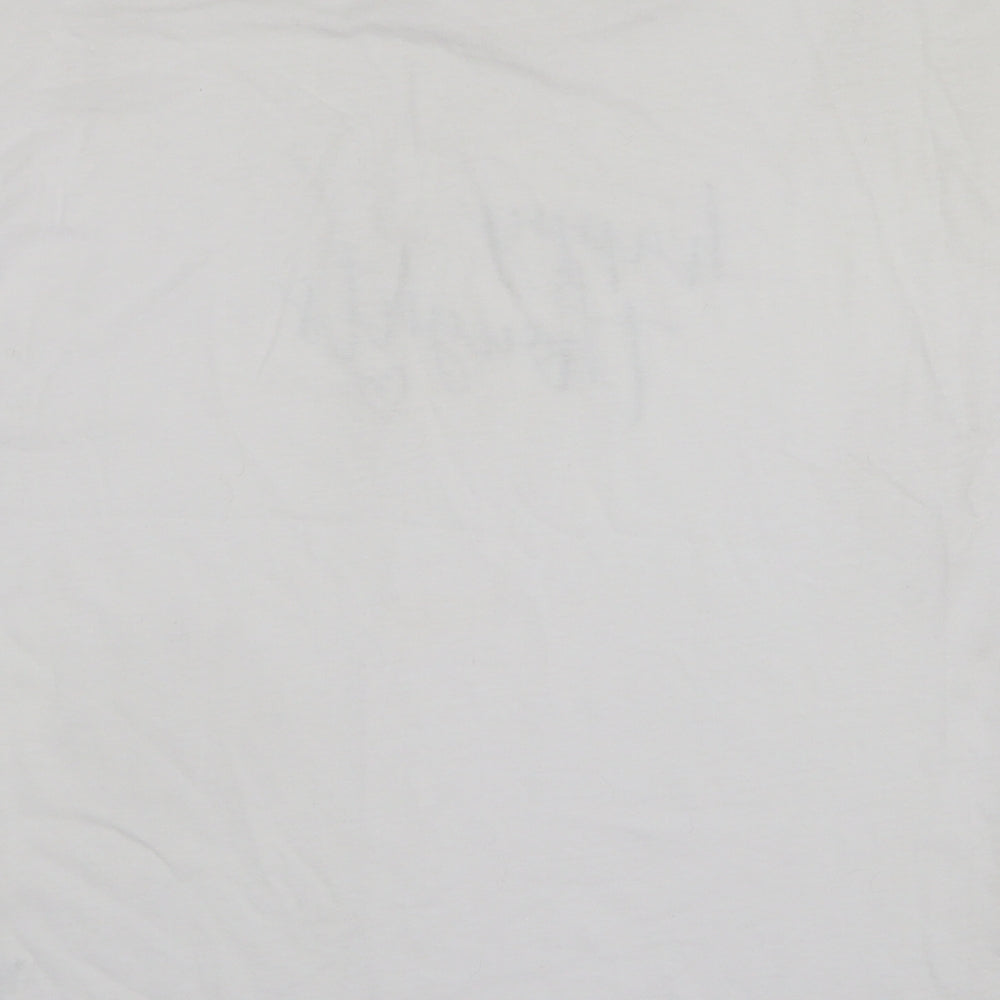 Papaya Womens White Cotton Basic T-Shirt Size M Round Neck - Happy Thoughts