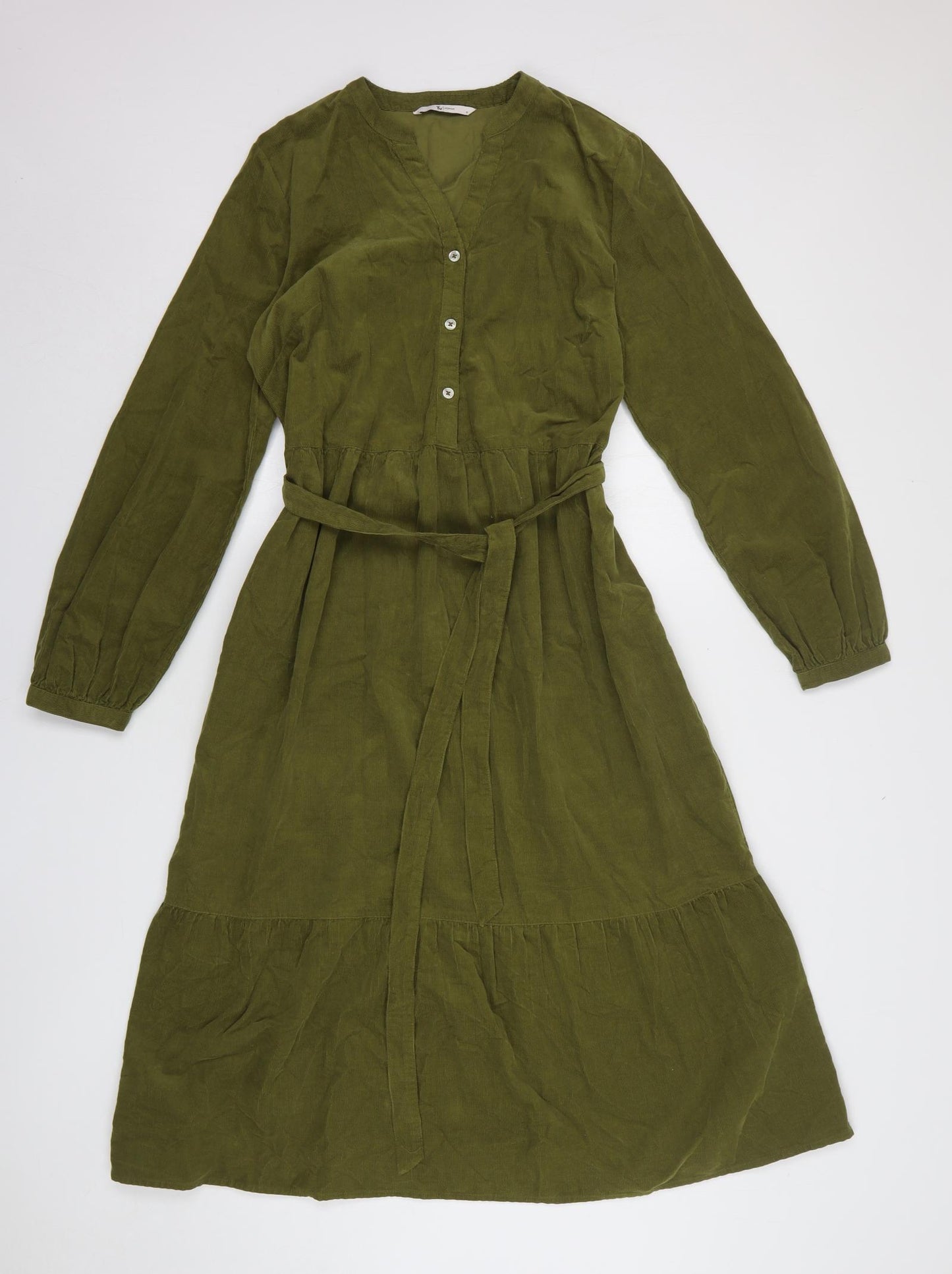 TU Womens Green Cotton A-Line Size 12 Round Neck Button