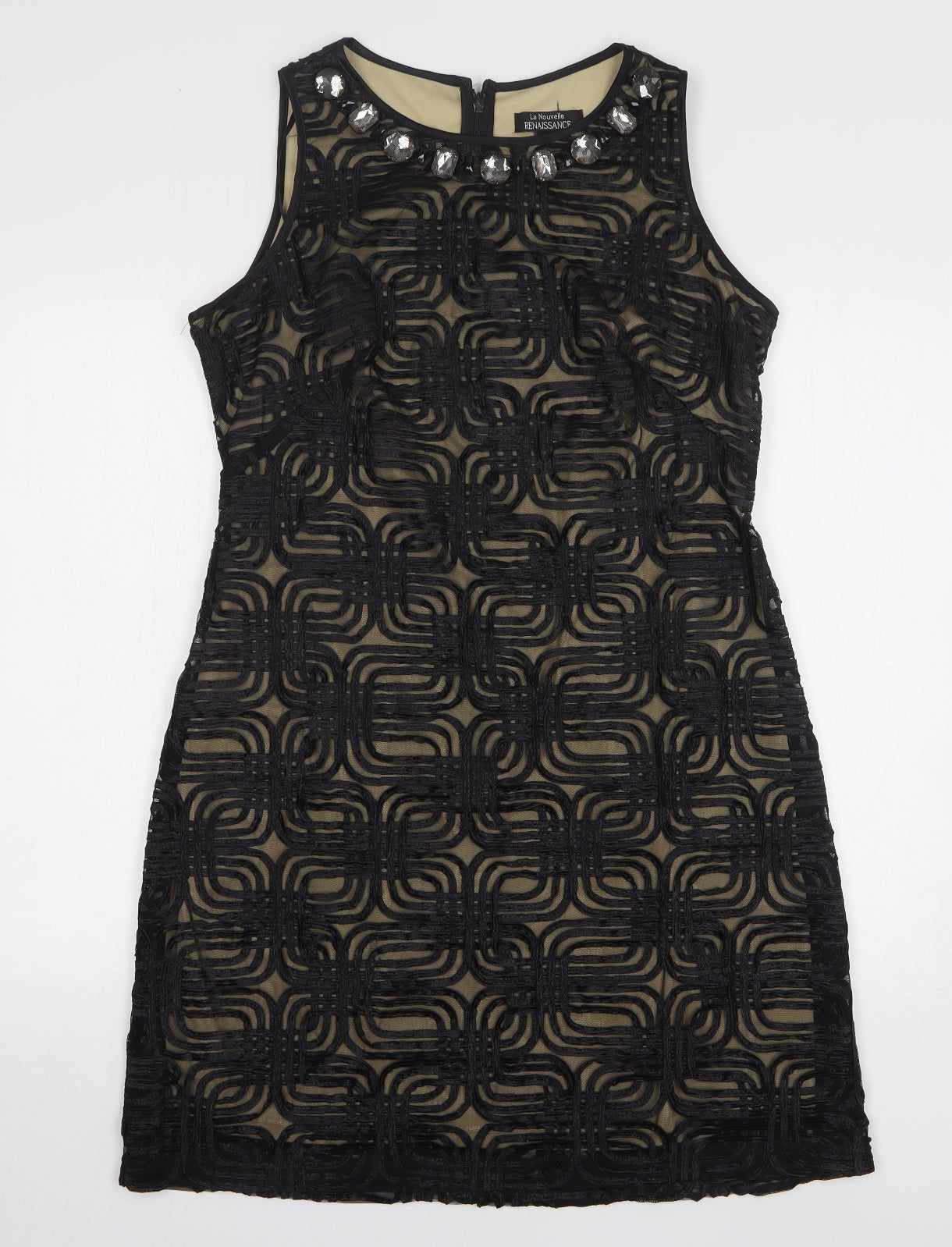 La Nouvell Womens Black Geometric Polyester A-Line Size 18 Round Neck Zip