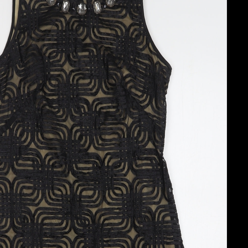La Nouvell Womens Black Geometric Polyester A-Line Size 18 Round Neck Zip