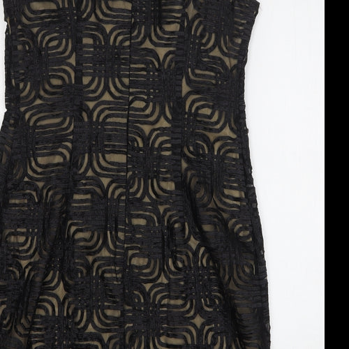 La Nouvell Womens Black Geometric Polyester A-Line Size 18 Round Neck Zip