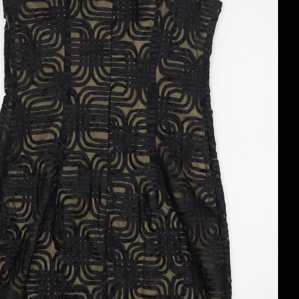 La Nouvell Womens Black Geometric Polyester A-Line Size 18 Round Neck Zip